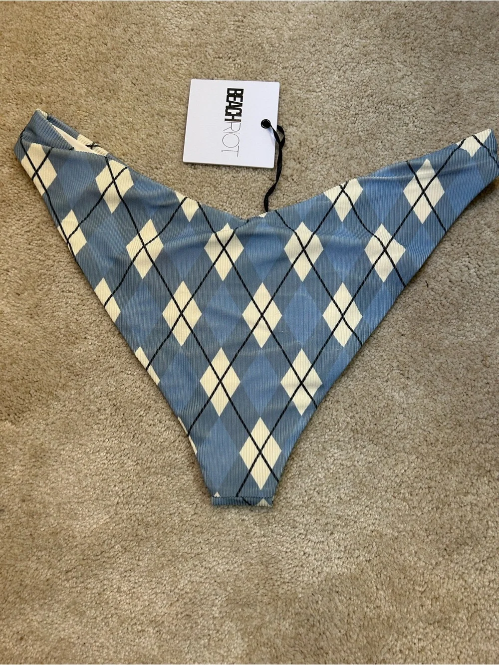 Beach Riot Vanessa Bikini Bottoms Blue Argyle NWT Cheeky High-Cut Swim Sz XL